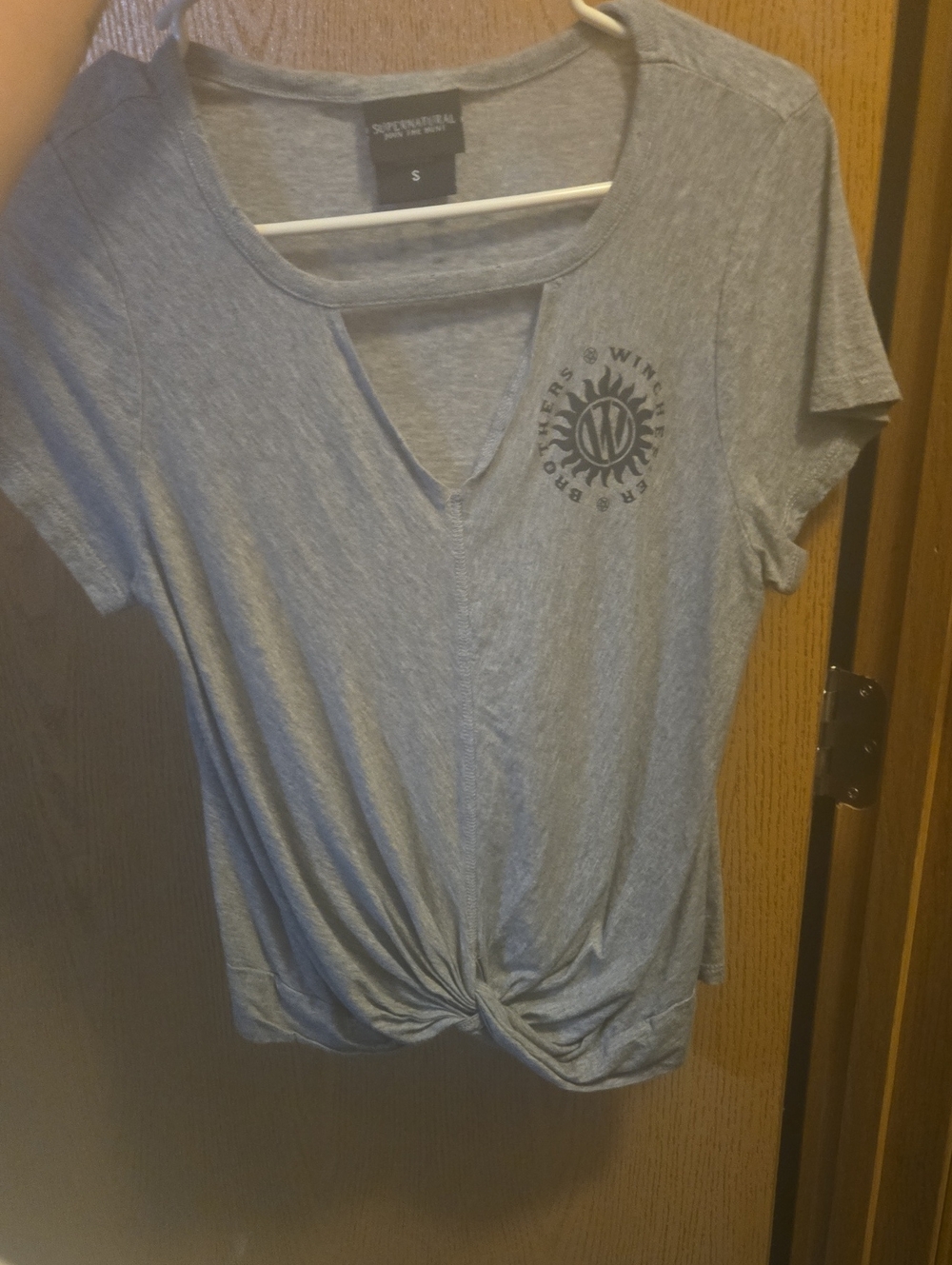 Seven7 Gray Twist-Front V-Neck Short Sleeve Tee